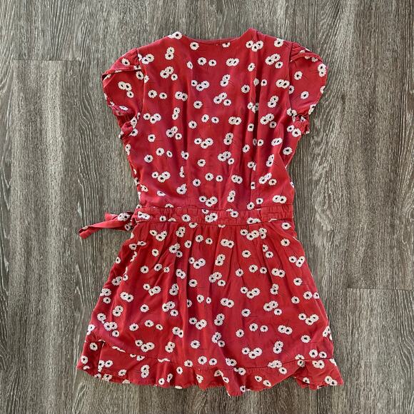 LOFT Red Floral Wrap Skort Romper Dress Sz 6 Short Sleeve V-Neck Ruffle Hem GUC - Picture 12 of 12